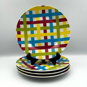 I. Godinger & Co Bungalow Porcelain Plaid Dessert Plates Set of 4 Plates 7.5"
